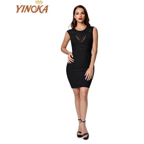 Yinoka bandage dresses women sexy party evening hollow out bodycon club dress elegant new product 2020