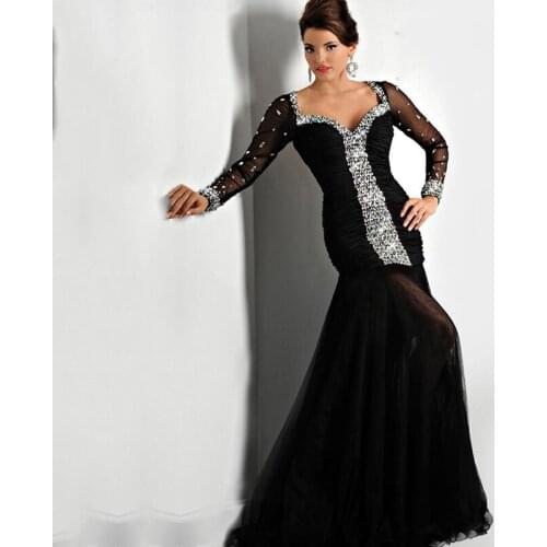 Plus Size Evening Dresses 2020 Sweetheart Beaded with Crystals Pleats Long Sleeves Prom Dresses Backless Chiffon Party Gowns