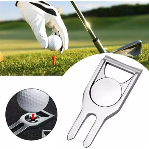 1Pc Portable Zinc Alloy Golf Fork Divot Golf Ball Holder Marker Groove Cleaner Repair Tool
