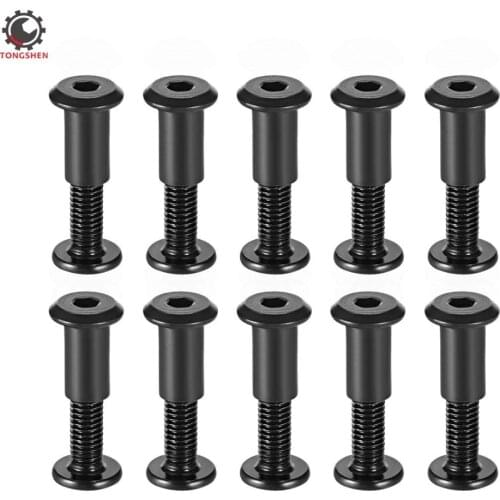 10sets Carbon Steel Black Hex Socket Screw Post Binding Bolts Leather Fastener M6x25mm