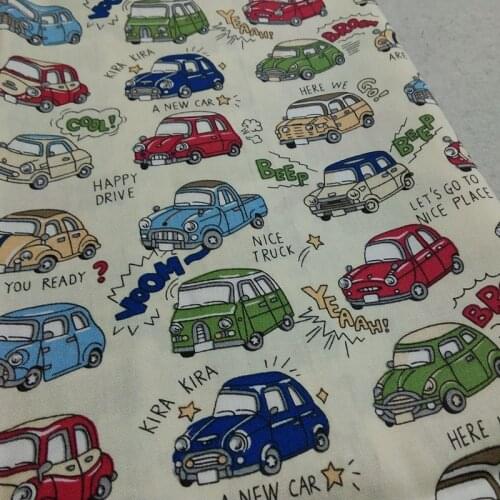 100% Cotton Fabric ViaPhil Beige Colorful Cartoon Cars Printed Cotton Fabric DIY Patchwork Textile Tissue Home Clothing