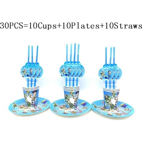 30Pcs/60Pcs Disney Toy Story Party Supplies Set Party Paper Straws Plates Cups Disney Toy Story Birthday Party Decorations Set