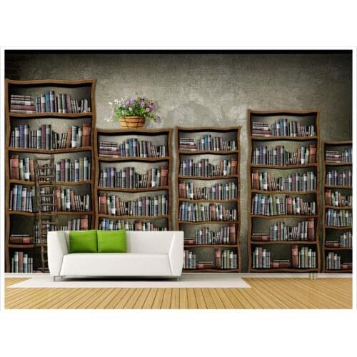 3D wallpaper custom 3d wall mural wallpaper fashion Indoor retro bookshelf background wall paintings 3d living room wallpaper