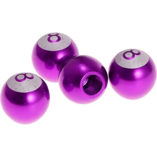 4 Pcs Car Bicycle Motorcycle Purple 8 Ball Tyre Tire Wheel Stem Air Valve Cap