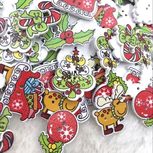 50PCs Christmas Decor Wooden Button 2 Holes Handmade Scrapbooking Crafts Decorative Sewing Accessories For Clothing WB368
