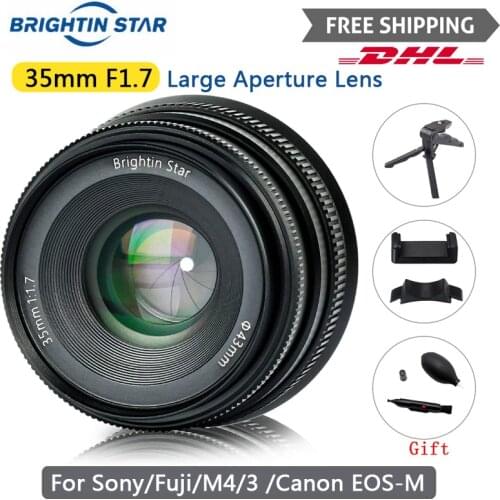 Brightin Star 35mm F1.7 Large Aperture Lens Fixed Focus Mirrorless Camera For Canon EOS-M Olympus Panasonic M4/3 SONY E FUJI X