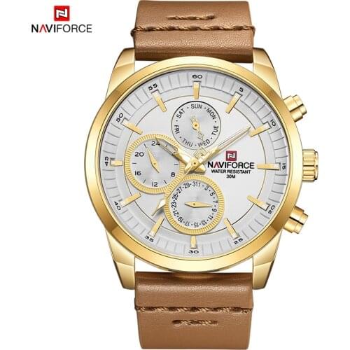 2021Mens Sports Watches NAVIFORCE Luxury Brand Men Quartz 24 Hour Date Wrist Watch Men Waterproof Leather Clock Relogio Masculi