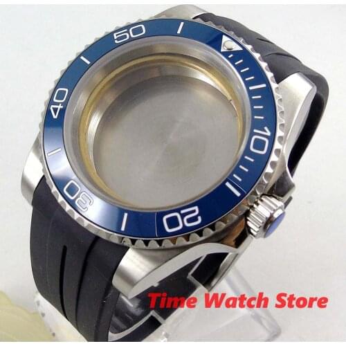 40mm Watch Case Sapphire glass blue ceramic bezel stainless steel following rubber strap fit ETA miyota MINGZHU movement C153