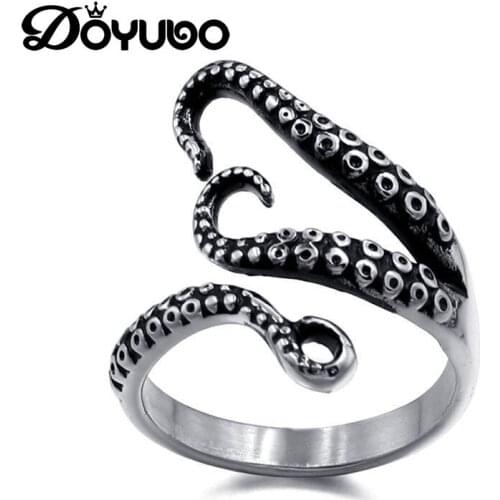 DOYUBO Punk Style Men Stainless Steel Octopus Shape Opening Ring Accessories Male Hit Hop Design Finger Ring Fine Jewelry DA133
