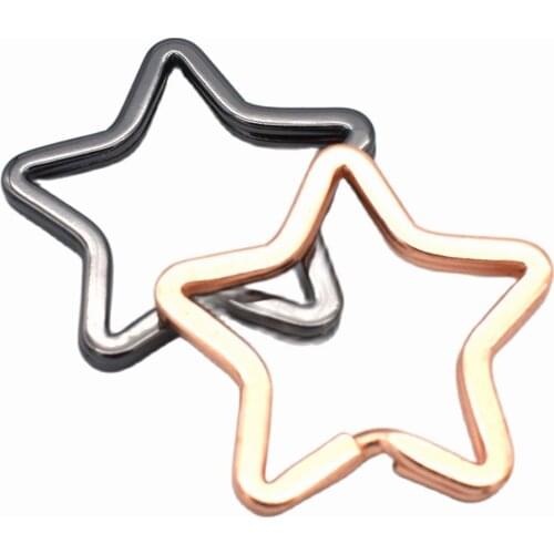 Rose Gold/Gun Black Pentagram Shaped Key Rings Metal Split Key Ring Key Chain Supplies Wholesale Iron Key Ring Key Fob Hardware