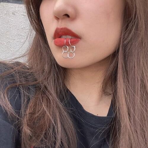 Punk Hip Hop Stainless Steel Fake Lip Nose Ring Septum Without Piercing Clip Fake Labret Piercing Hoop Female Body Jewelry