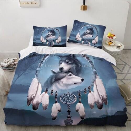 Dream Catcher Feather Wolf Printing Bedding Set Colorful Duvet Cover Soft Quilt/Comforter Cover King Queen Size Bedclothes