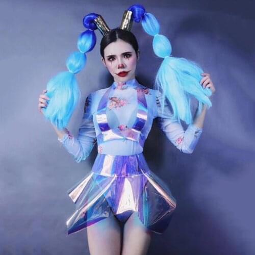 Jazz Costumes Lady Cute Pattern Printed Bodysuit Bar Nightclub Dj Ds Dancer Clothes Adults Hip Hop Singer Rave Stage Wear DN5774