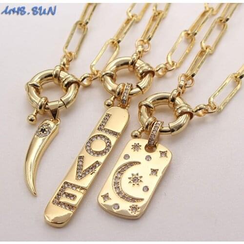 MHS.SUN Charm AAA Zircon Love Geometric Pendants Chunky Chain Necklace Women Girls Vintage Necklace Jewelry Gifts Gold Color
