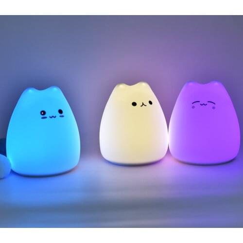Cute LED Night Light 7 Color Changing Soft Silicone Pat Cat Lamps Christmas Toys Sleeping Light Bedroom Bedside Table Lamp