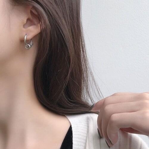 925 sterling silver fashion zircon double circle ear ring ear bone cut trend simple temperament female girl silver ear jewelry
