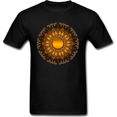 Faddish GOLD MANDALA DESIGN Male Tops & Tees Wholesale Mens Black T-shirts Short Sleeve Classic Style Apparel