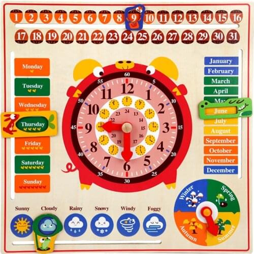 Montessori Wooden Toys Baby Weather Season Calendar Clock Time Cognition Puzzle Preschool Educational Teaching Aid Toys Kid Gift