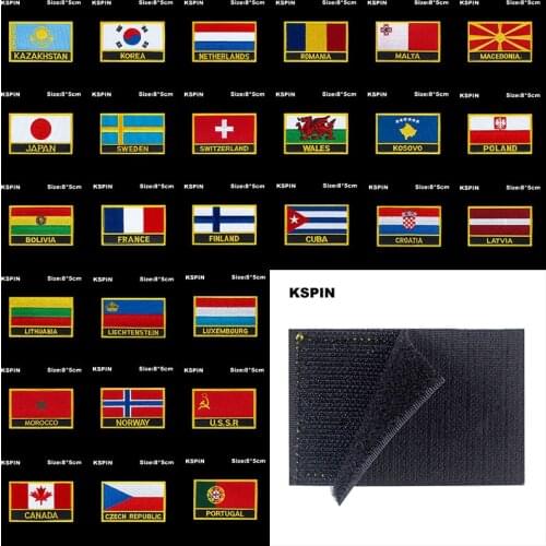 National Flag Patch Hook Loop Azerbaijan Canada Czech Rep. Switzerland Badges Armband 3D Stick on Jacket Backpack Stickers