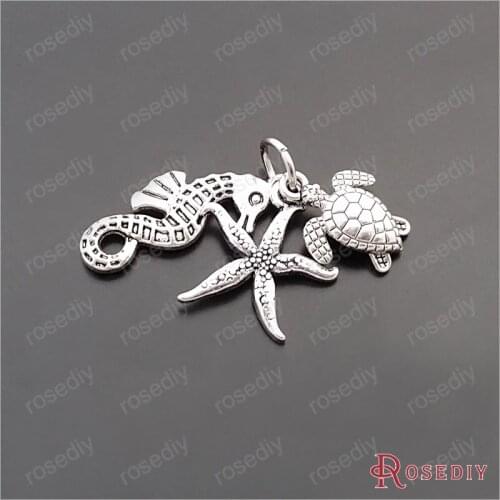 Wholesale Max Height 28mm Antique Silver color Hippocampus turtle and starfish Alloy Pendants Sets Diy Findings 10 Sets(JM7652)