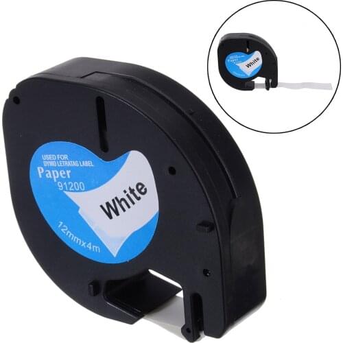Durable Label Tape Cartridge 91200 White Paper 12mm by 4m Compatible for DYMO LetraTag LT100H QX50 Printer Label Makers