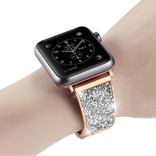 Luxury Diamond Loop Band for Apple Watch Strap 44mm 40mm Stainless Steel Metal Bracelet for Iwatch Series SE/6/5/4/3 38mm 42mm