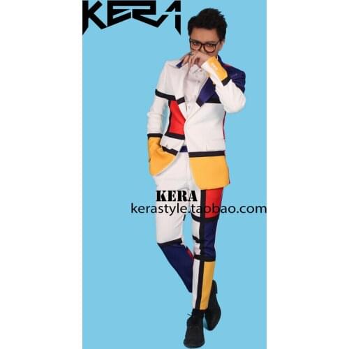 S-5xl ! Mens Fashion New Slim Right Top In Same Color Stitching Suit Set Singer Costumes Clothing Coat Dj Formal Dress