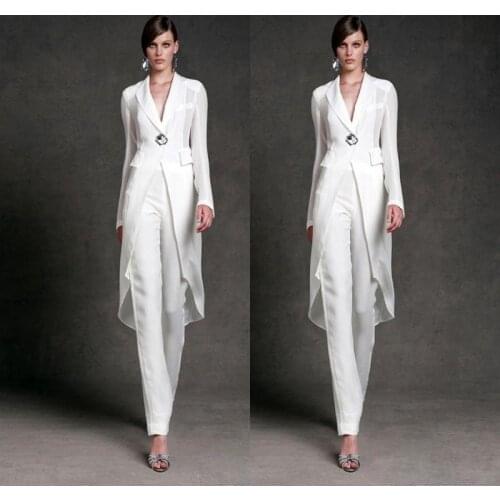 Modest Chiffon Mother of the Bride Dresses Pants Suits V-Neck Long Sleeves Formal Evening Gowns Ankle Length Mother of the Bride