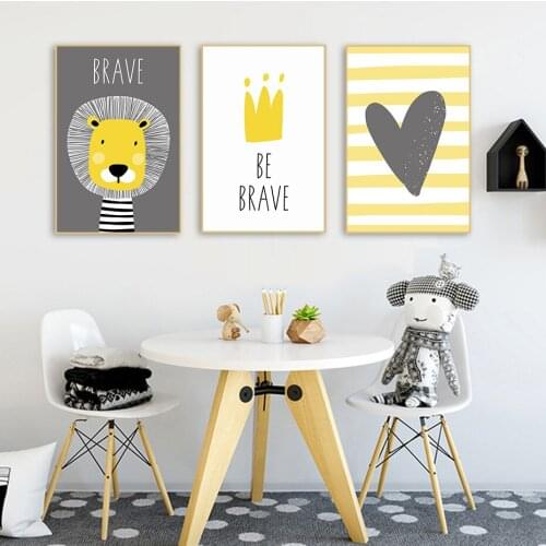 Brave Lion Crown Sweet Heart Nursery Poster Wall Art Canvas Painting Print Pictures Baby Gift Kids Room Home Decorative