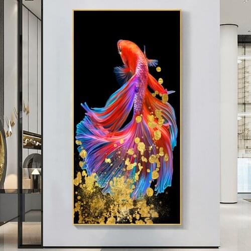 Modern Animals Canvas Painting Abstract Swiming Fishes Posters and Prints Cudros Wall Art Picture for Living Room Home Decor