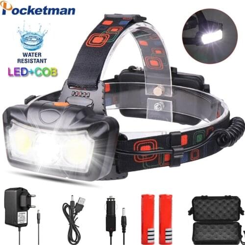 60000lm LED Headlamp T6+COB LED Headlight Head Lamp Flashlight Torch Lanterna head light Use 2*18650 battery for Camp Fish