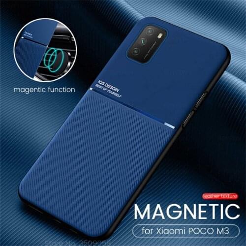 Leather texture protect shell for xiaomi pocophone little poco m3 m 3 case car magnetic holder phone cover on pocom3 para fundas