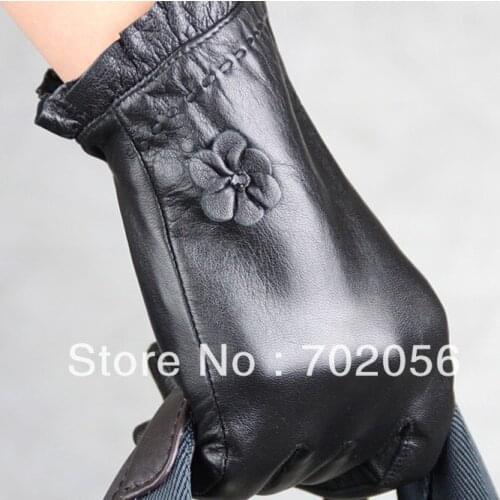 Womens florwer Genuine Leather gloves skin gloves LEATHER GLOVES 12pairs/lot #3133