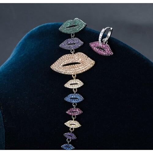 Zlxgirl jewelry statement colorful mouth shape womens wedding stud earrings perfect pave zircon copper earring free bags