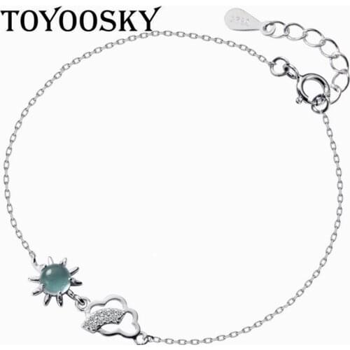 100% 925 Sterling Silver Opal Crystal Sun Cloud Shape Charm Bracelet For Women Girl Length Adjustable Jewelry