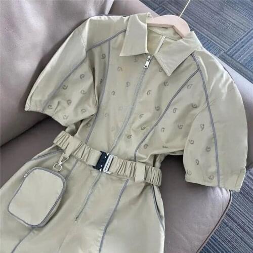 TSXT Women 2021 Summer Fashion Casual New Short Sleeve Zipper Lapel High Class Temperament Elegant Short Jumpsuit
