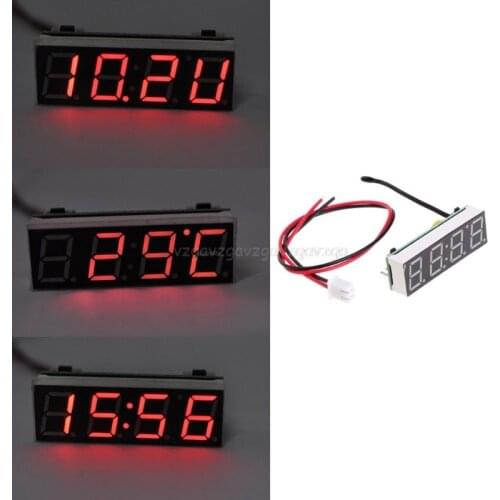 0Digital Car LED Electronic Clock Time Temperature Voltage 3 in 1 Meter 12V 5-20V D13 19 Dropship