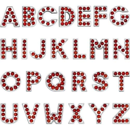 130PCS 8mm Red Rhinestone A-Z Slide Charms Crystal Slide Letters DIY 8mm Bracelets Wristbands,Belt Straps Pet Name Collar