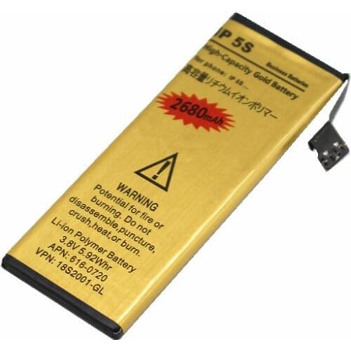 20pcs /lot 2680mAh 0 zero cycle Replacement Gold Li-Polymer Battery For iPhone 5S 5 S Accumulator Batteries