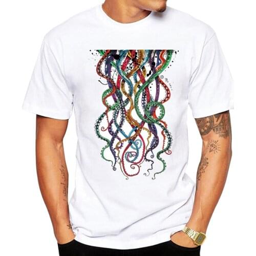 2019 Electric Squid Men T-Shirt Hipster Octopus Design Short Sleeve Tops Geek Style Mens Tee Shirts