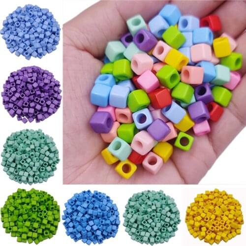 40Pcs 7mm Square Loose Beads DIY Charms For Jewelry Making Necklace Bracelet Pendant Candy Color