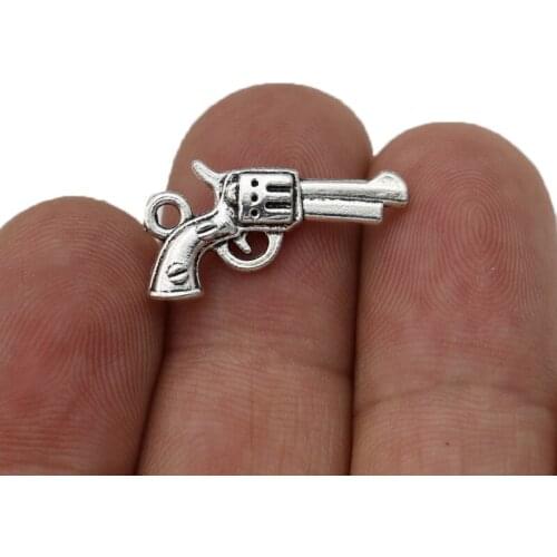40pcs Tibetan Silver Plated DIY Gun Revolver Charms Pendants for Bracelet Jewelry Making Accessories Handmade Craft 22x12mm