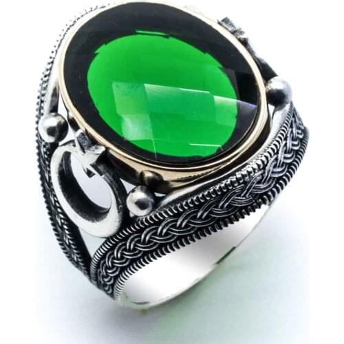 925 sterling Silver Green Zircon Cubic Zirconia Moon star Detail on the Ring