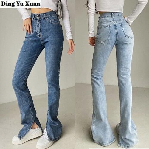 Boyfriend High Waist Flare Jeans Woman Flared Bottom Fashion Slim Straight Pants Casual Split Female Full Length Denim Trousers