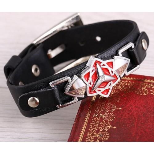 Anime Ninja Bracelet Men Punk Metal Sharingan Wristband Bracelets Women Black Leather Rope Cosplay Jewelry pulseras mujer