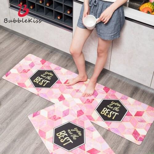 Bubble Kiss Kitchen Carpet Fashion Pink Rugs Home Long Strip Floor Mat Geometric Pattern Carpets Gold Decor Bedroom Area Rugs