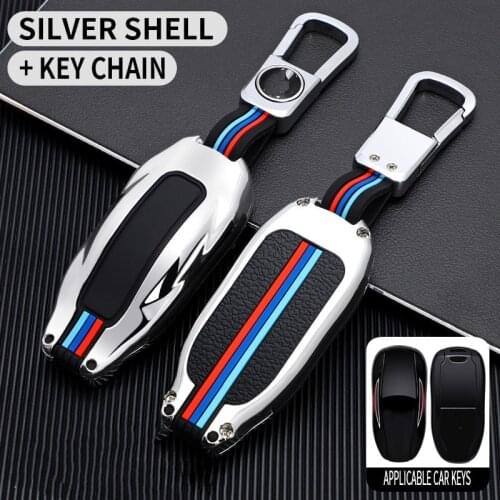 Car Key Case Cover with Belt Aluminum Alloy Key Shell Storage Bag Protector for Tesla Model S Model 3 Model X Accessories