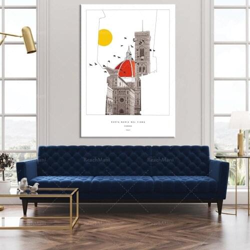 Die Universität. Florenz. Kathedrale von Florenz. Abdrucktypografie mit Illustration. Parcourez le monde. Italien. Dekor la Maii