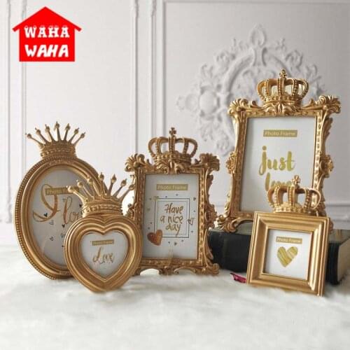 European Golden Crown Photo Frame Creative Resin Picture Desktop Frame Luxury Photo Frame for Wedding Home Decorative Gift Craft