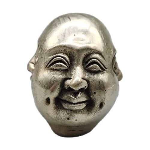 Chinese old Tibetan silver Joys and sorrows Buddha head Feng Shui decoration